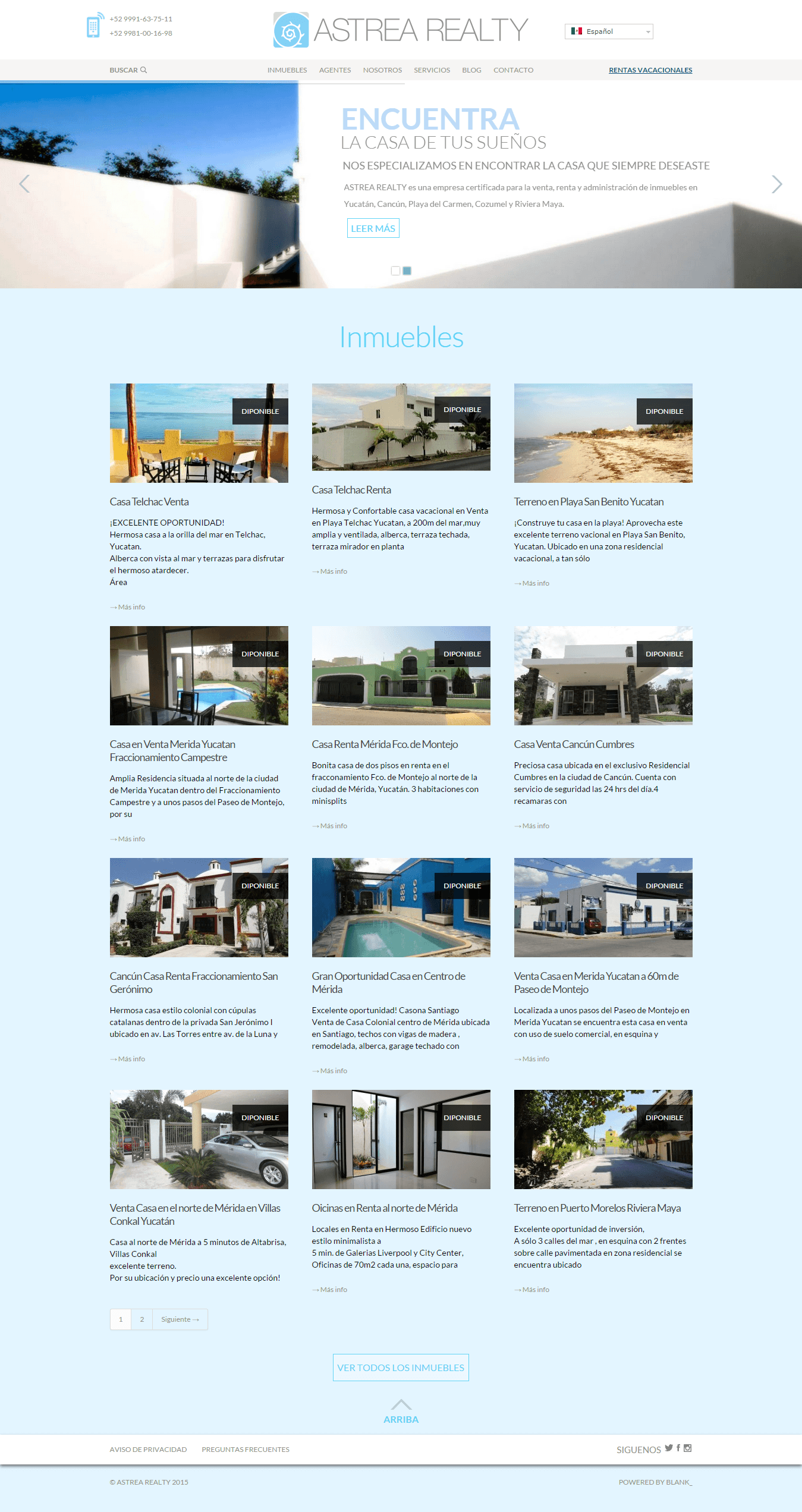 Homepage focused on discovery and featured properties.