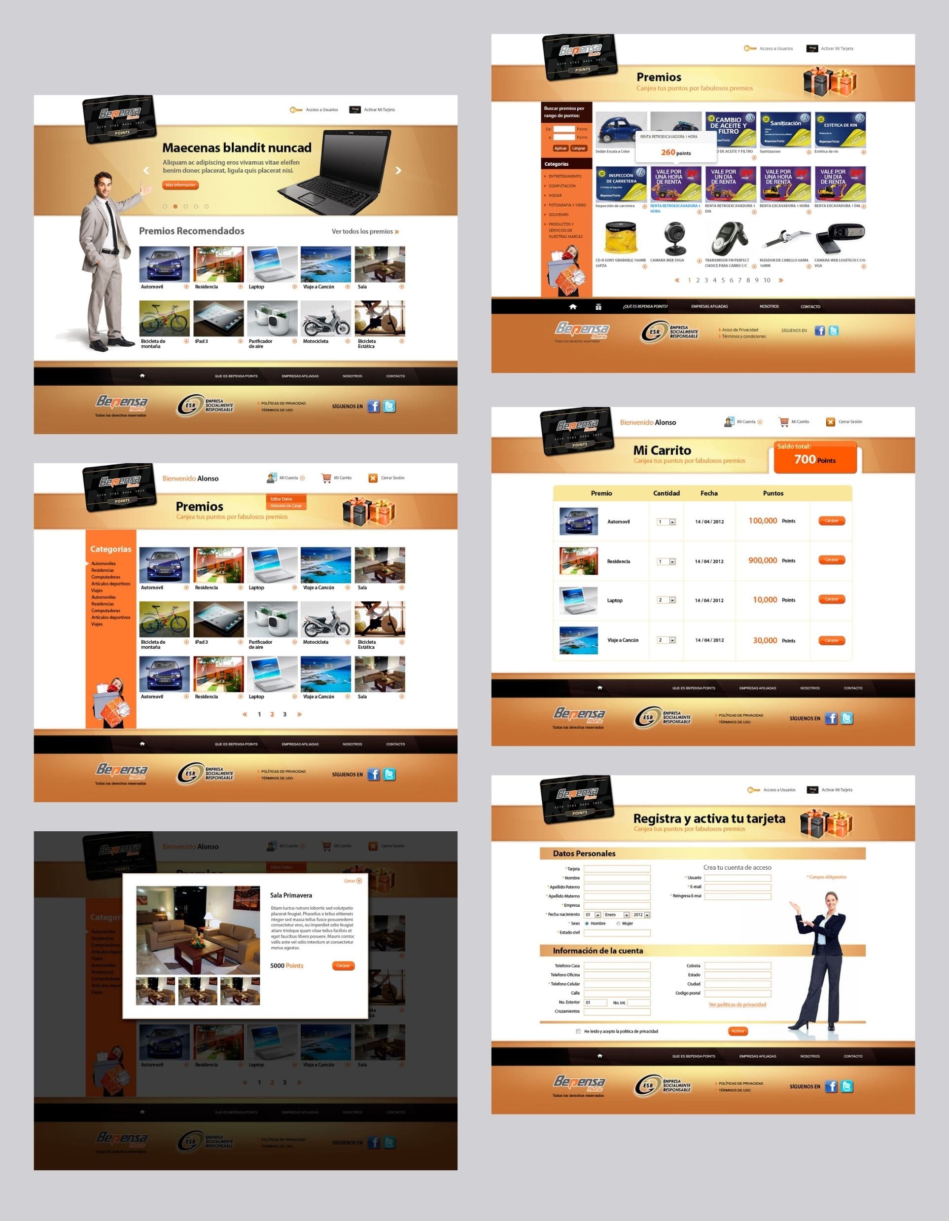 End-to-end loyalty platform workflow including cart, redemption history, and user account management