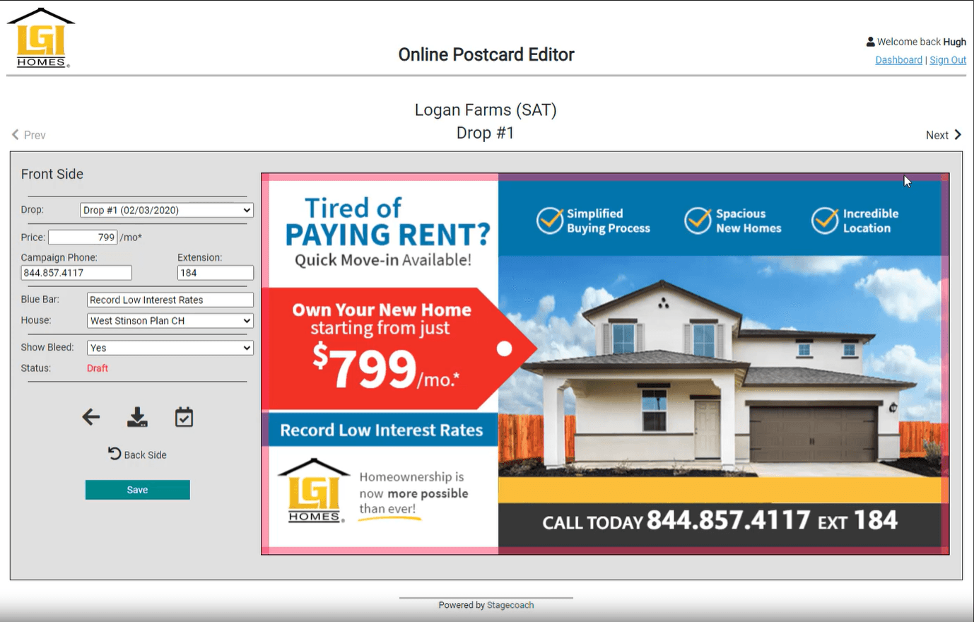 Variable data postcard editor interface