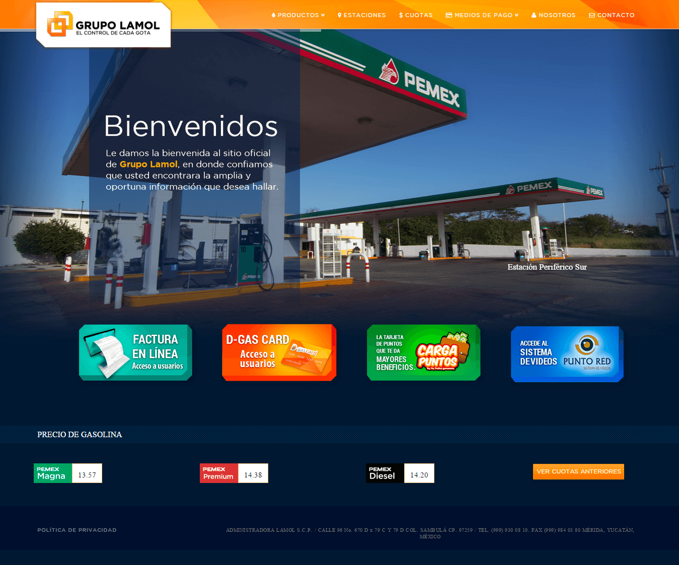 Homepage showcasing Grupo Lamol gas stations and corporate identity.