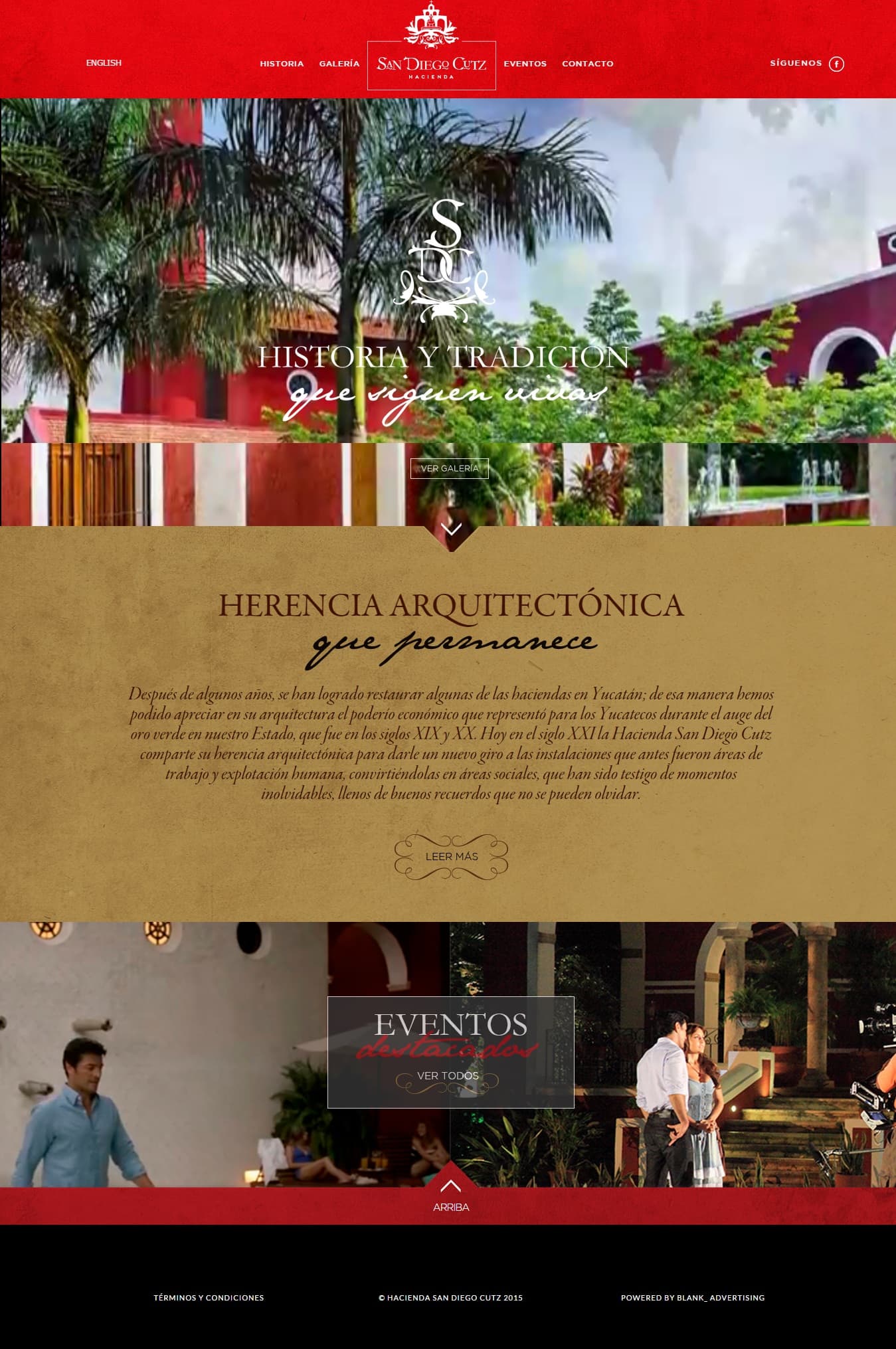 Homepage introducing the venue and its main sections.