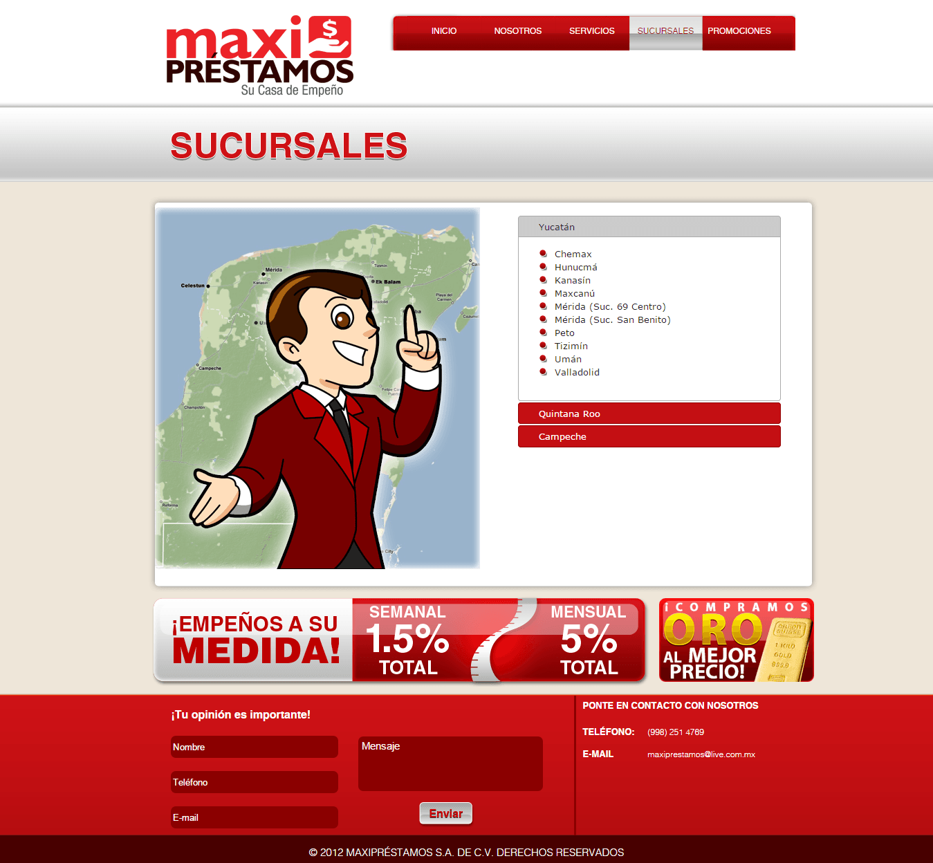 Branches section displaying categorized locations