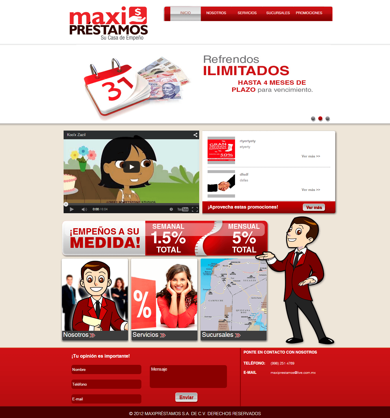 Homepage highlighting promotions and main services