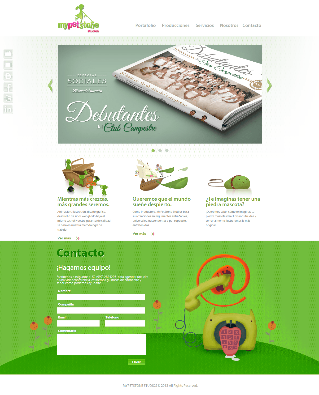 Creative homepage design with illustrated brand identity