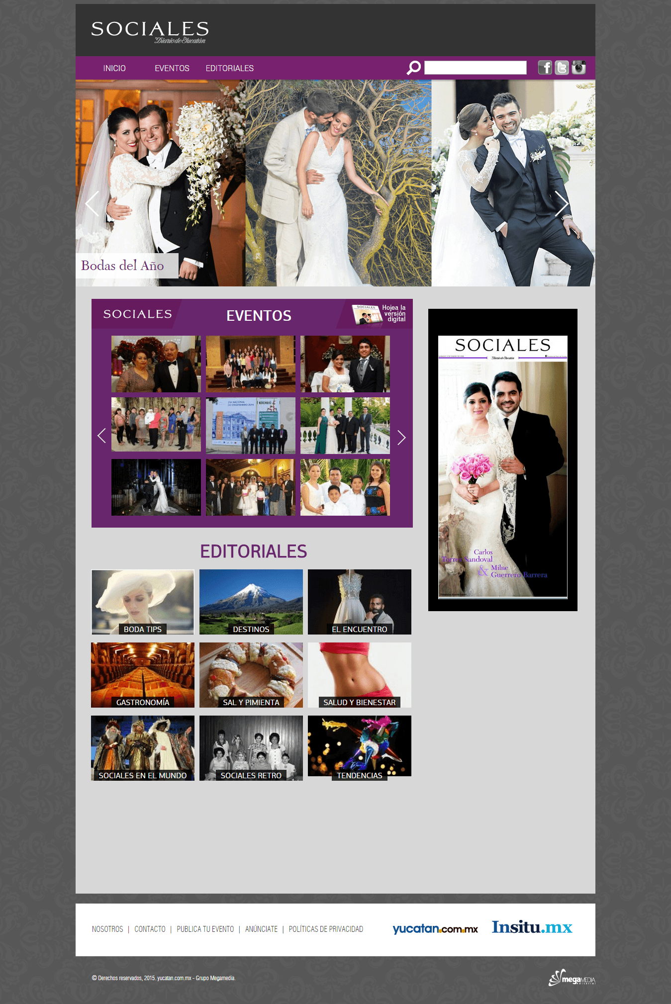 Homepage layout highlighting featured social events