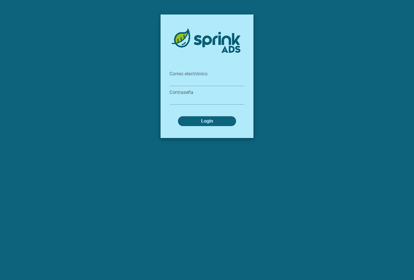 Login screen for advertisers and publishers